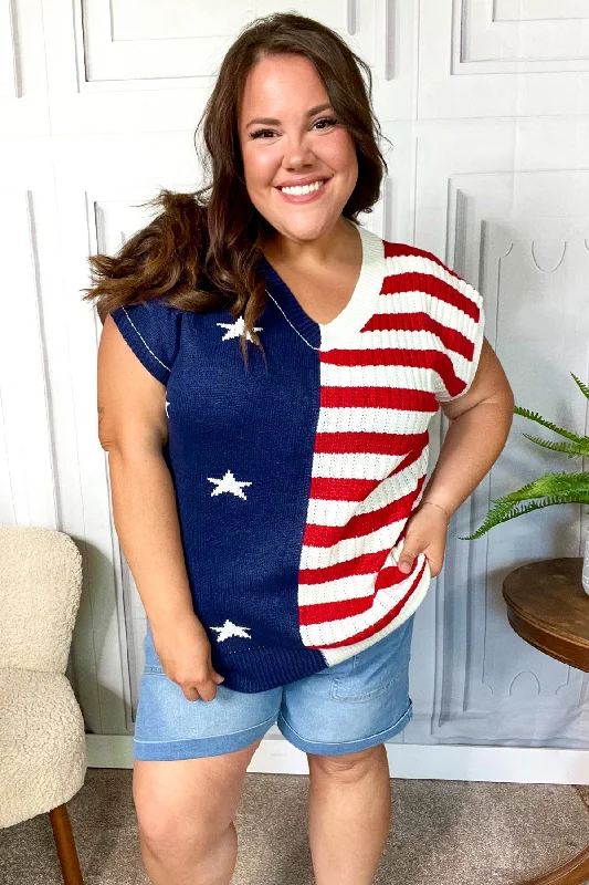 Stars & Stripes Americana V Neck Dolman Sweater Top (Open Pack)