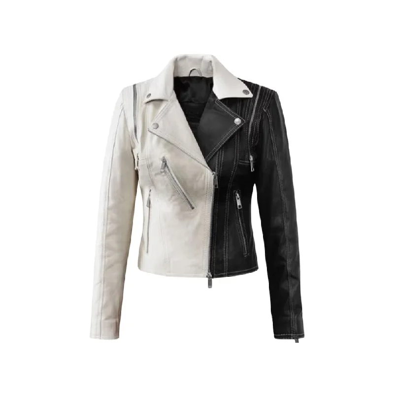 Chic Black & White Women's Leather Jacket