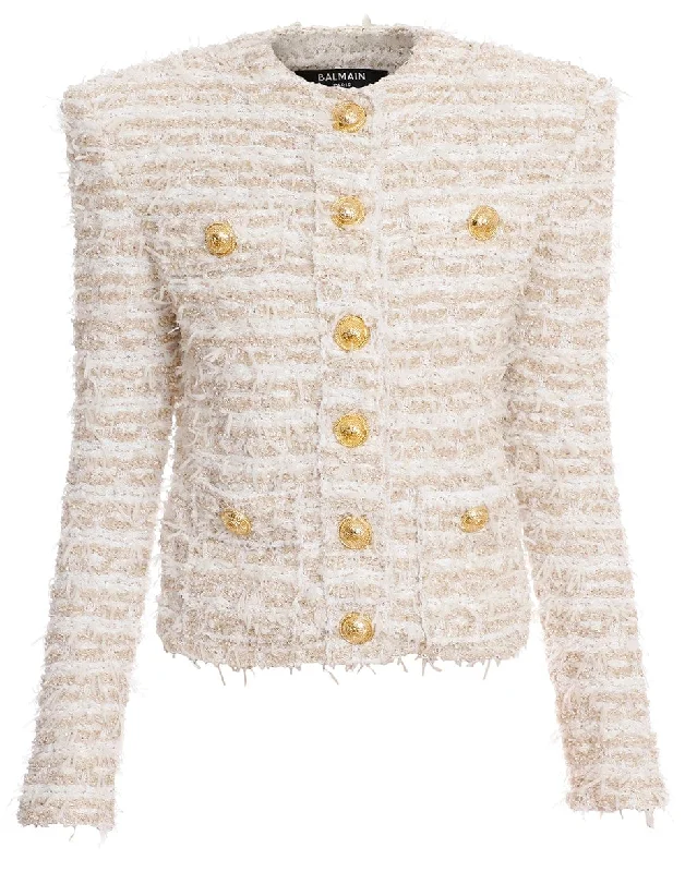 Collarless Lurex Tweed Jacket