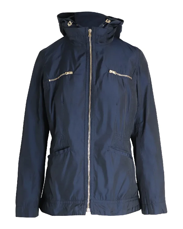 Herno Hooded Zip Jacket in Navy Blue Polyamide