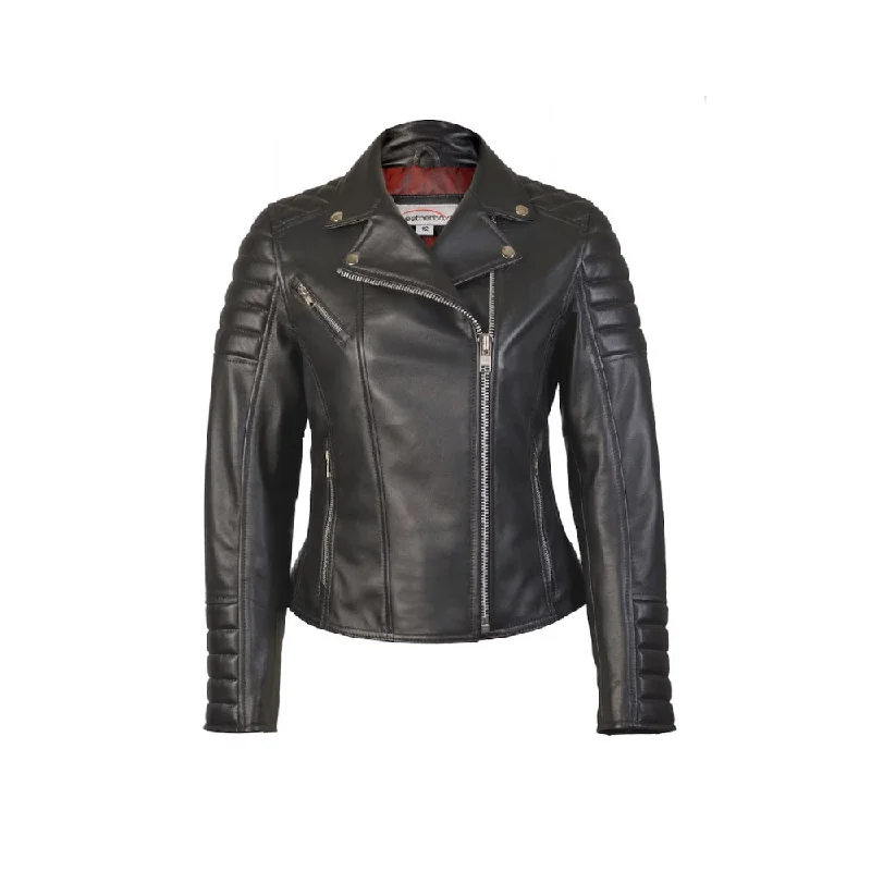 Ladies Real Leather Black Fashion Biker Style Jacket