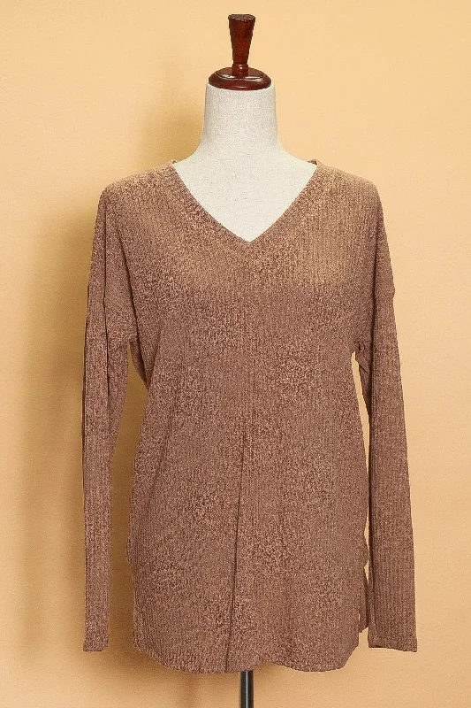 Mocha V Neck Ribbed Sweater (5pc)