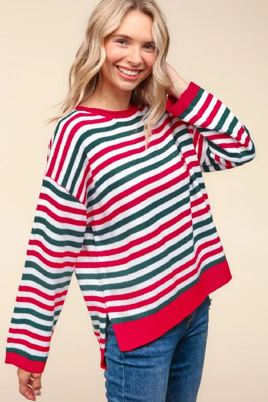 MULTI COLOR STRIPE OVERSIZED SWEATER KNIT TOP