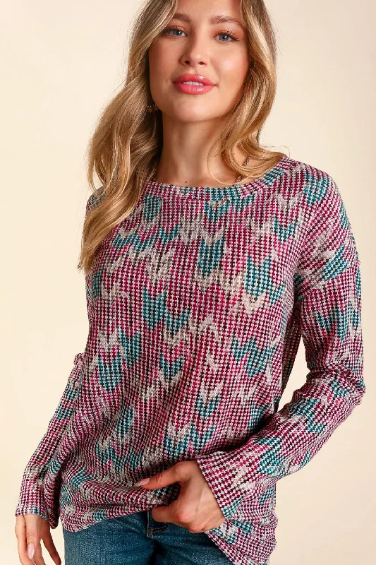 MULTI COLOR TWO TONE LONG SLEEVE SWEATER TOP