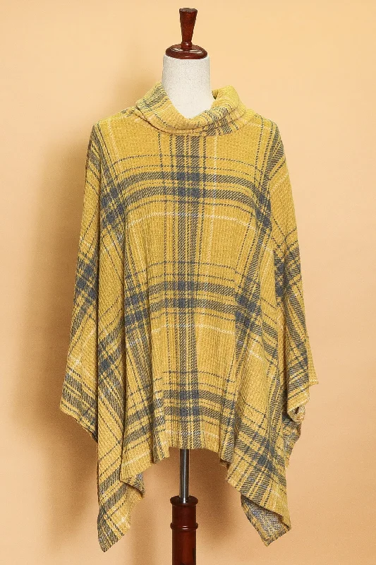 Mustard Plaid Cowl Neck Sweater