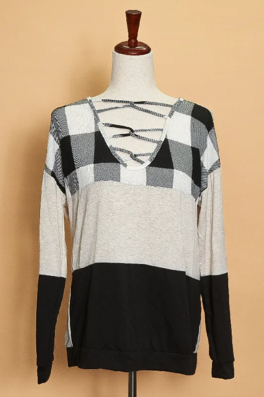 Plaid Color Block Cross Front Sweater