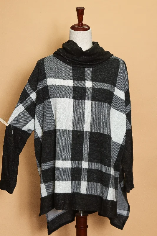 Plaid Cowl Neck Sweater