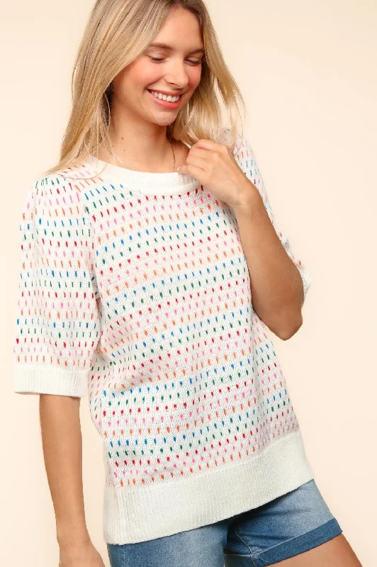 PLUS BUBBLE SHORT SLEEVE MULTI COLOR SWEATER TOP