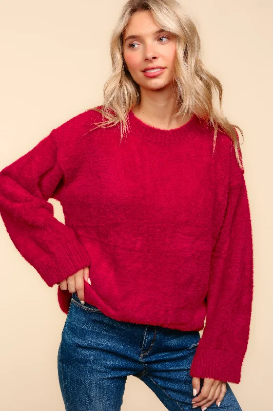 PLUS FUZZY SOFT BRUSHED HAIRY SWEATER KNIT TOP