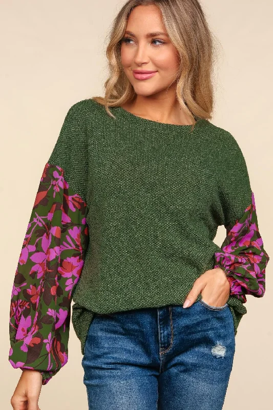 PLUS GREEN DROP SHOULDER COLOR BLOCK SWEATER KNIT TOP