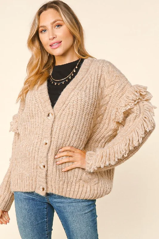 PLUS LONG SLEEVE WITH FRINGE OVERSIZED SWEATER