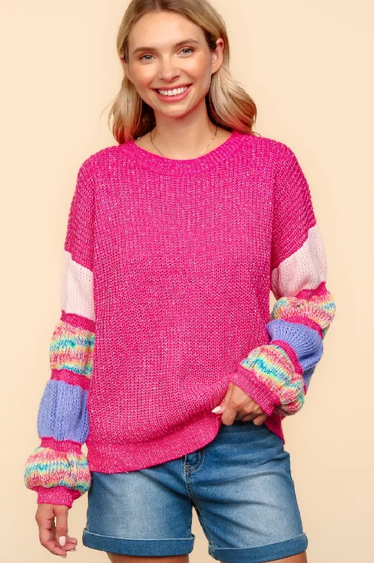 PLUS MULTI COLOR YARN COLOR BLOCK SWEATER KNIT TOP