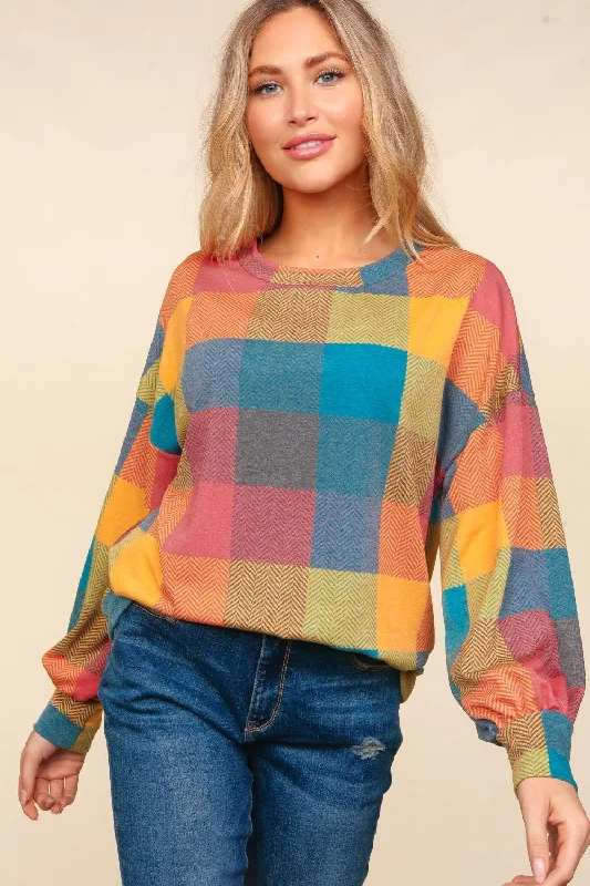 PLUS OVERSIZED MULTI COLOR PLAID HACCI SWEATER TOP