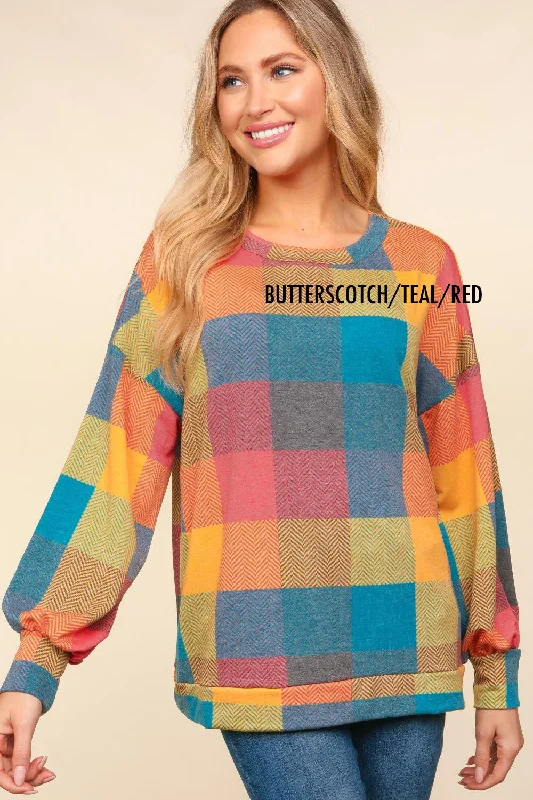 PLUS OVERSIZED MULTI COLOR PLAID HACCI SWEATER TOP