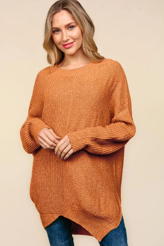 PLUS SOLID PATTERNED ASYMMETRIC SWEATER KNIT TOP