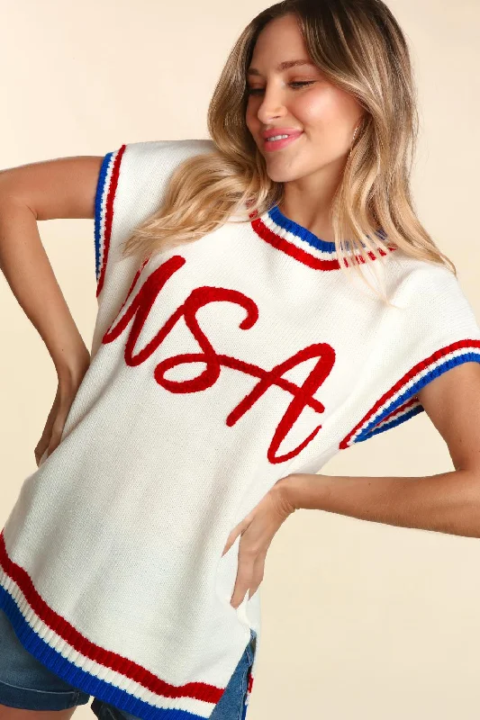 Plus USA Pop Up Letter Dolman Sweater Knit Top