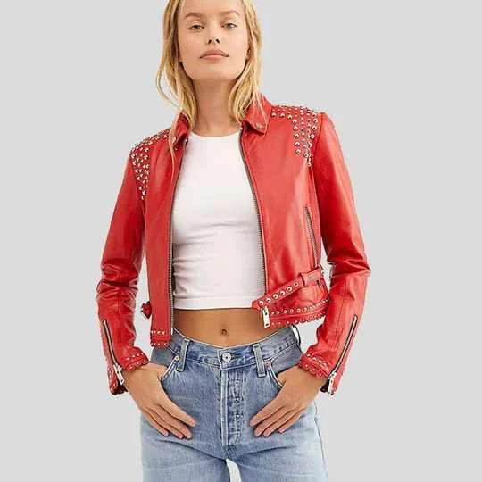 Red Studded Leather Jacket