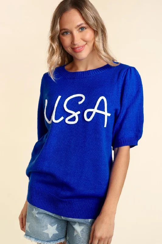 ROYAL USA POP UP LETTER SWEATER KNIT TOP