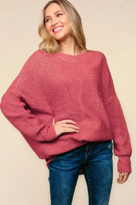 SOLID PATTERNED ASYMMETRIC SWEATER KNIT TOP