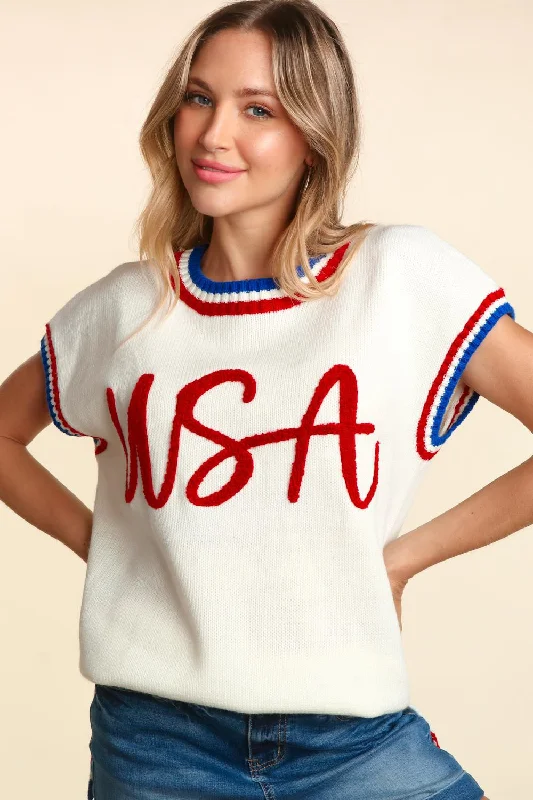 USA Pop Up Letter Dolman Sweater Knit Top