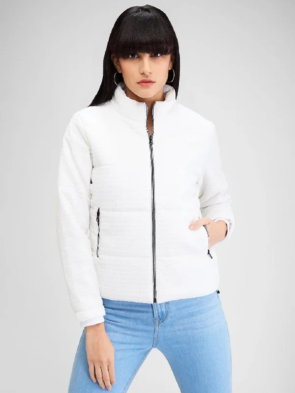 Spykar White Full Sleeves Solid Jacket For Women