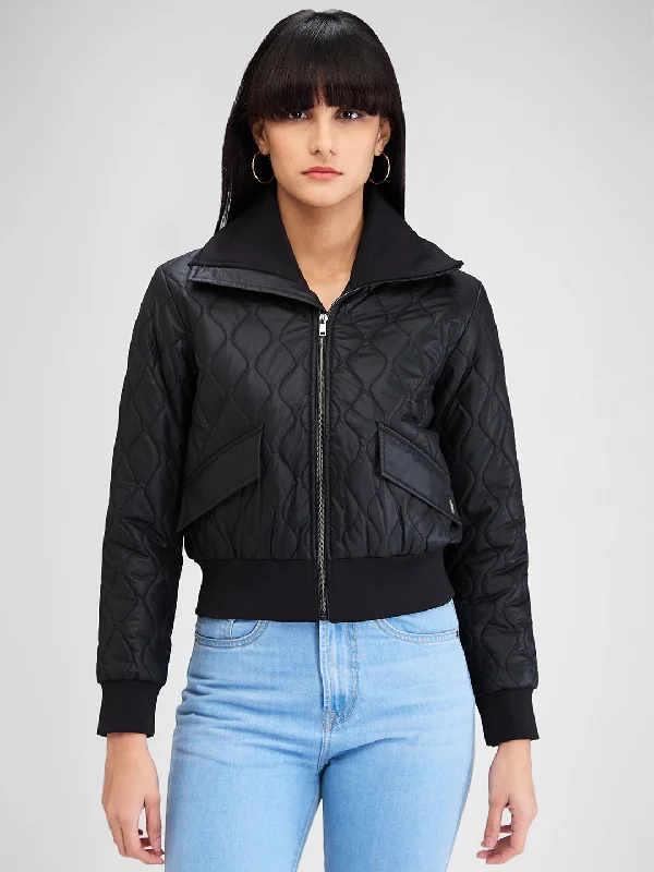 Spykar Black Full Sleeves Solid Jacket For Women