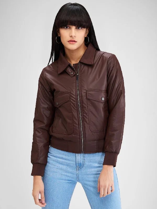 Spykar Brown Full Sleeves Solid Jacket For Women