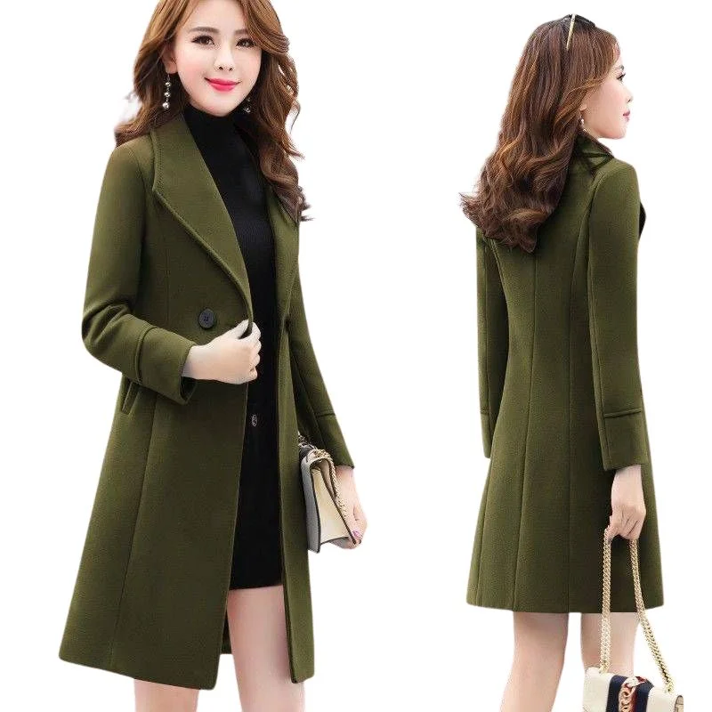 GLORIA Design Women's Fine Fashion Olive Green Elegant Luxury Style Designer Wool Coat