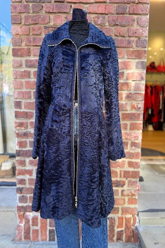 Zipped long Astrakan Fur Coat / S