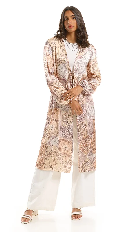 98256 Silky Beige Cardigan With Elastic Cuffs