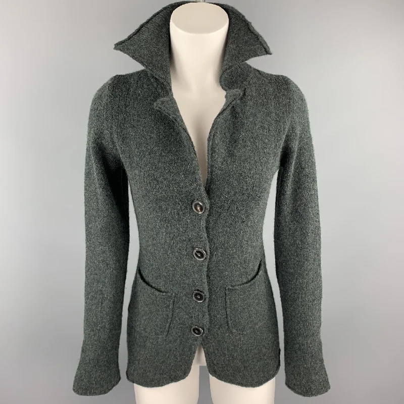 CASMARI Size 2 Dark Green Knitted Cashmere / Lycra Buttoned Cardigan