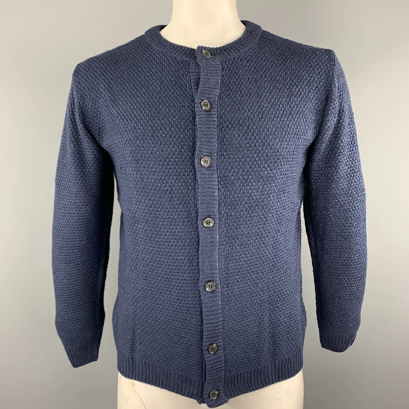 KITON Size L Navy Knitted Cotton Textured Buttoned Cardigan Sweater