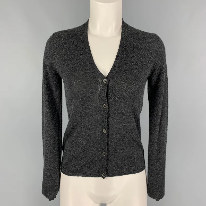 PRADA Size 2 Grey Heather Cashmere Silk V-Neck Cardigan