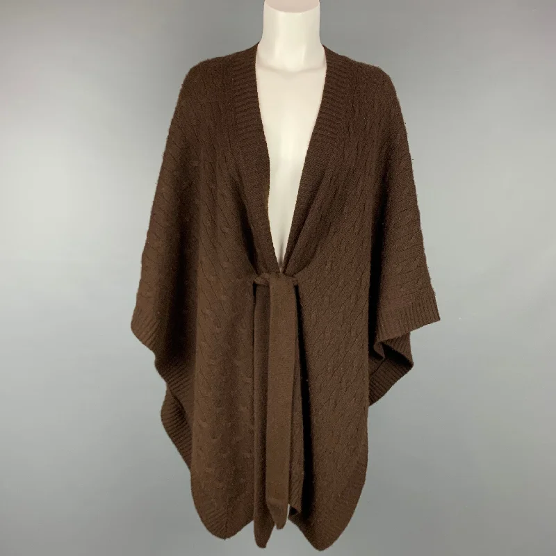 RALPH LAUREN Black Label Size M/L Brown Knitted Cashmere Belted Poncho Cardigan