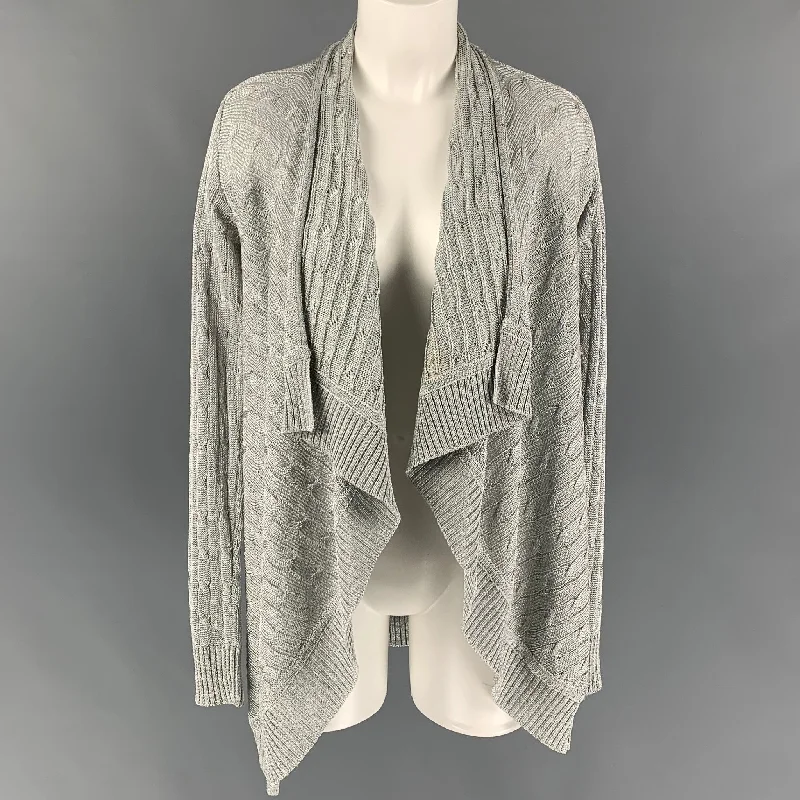 RALPH LAUREN Black Label Size S Silver Cotton Blend Cable Knit Open Front Cardigan