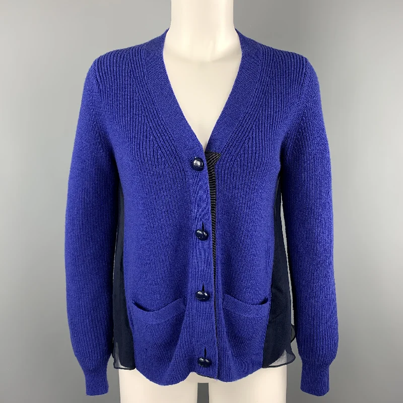 SACAI Size M Blue Chiffon Camisole Back Cardigan