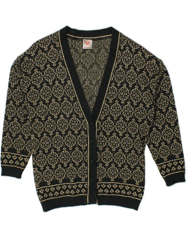 STEFANEL Womens Loose Fit Cardigan Sweater UK 14 Medium Black Fair Isle