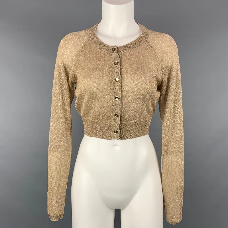 TWELFTH STREET by CYNTHIA VINCENT Size S Gold Rayon / Polyester Cropped Cardigan