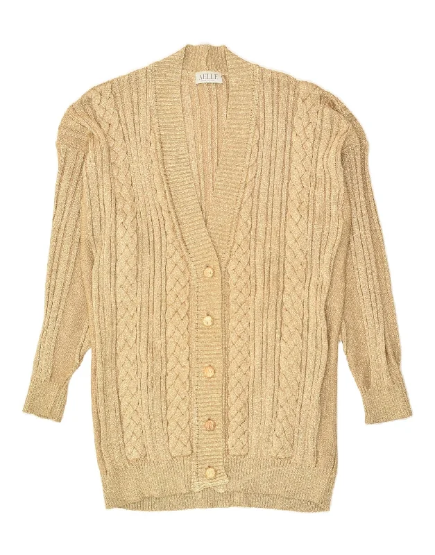 VINTAGE Womens 3/4 Sleeve Cardigan Sweater UK 20 2XL Gold Polyester